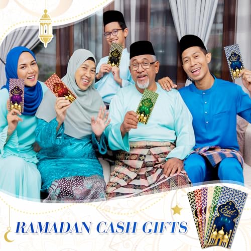 Zhanmai 36 Pcs Eid Mubarak Money Envelopes 7 x 3.15 Inch Ramadan Cash Gift Card Holders Eid Gold Foil Greetings Pockets for Eid Holiday Party Supplies Celebrations Decorations (Vertical) - style: Vertical