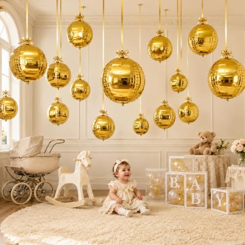 Togvu Gold Round Foil Balloons, 12PCS Different Sizes 4D Metallic Balloon - color: Gold