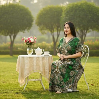 Women's Kaftan Dress – Loose Fit Maxi Gown – Kimono Style Beach Cover Up – Elegant Resort Wear and Nightwear - color: Green