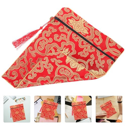 Red Silk Scripture Bag for Documents and Buddhist Scriptures Book Cloth Wrap with Easy Cleaning and Protective Features Serene Buddhist Atmosphere Purse Storage for Books