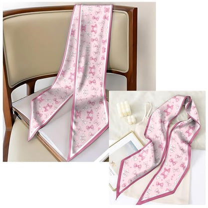 Head Hair Scarf Neck Silk Feeling Scarves Long Thin Satin Fashion Handbag Cute Decoration Women Girls 59 * 6.7'' - color: O-15-pink