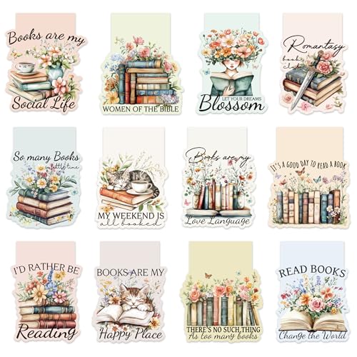 Vintage Floral Magnetic Bookmarks, 12 Pcs Book Lovers Magnet Book Mark Clips for Reading, Cute Bookish Gifts for Women Girls, Flower Page Marker for School Office Christmas Stocking Stuffers - style: Vintage Floral