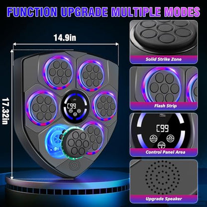 Music Boxing Machine Smart with Rhythm LED – Wall Mounted for Adults & Kids – Incl. Adult Gloves, Headband & 3 Reflex Balls – 9 Modes, Bluetooth Music Sync, Home/Office/Gym Sturdy Fitness Set