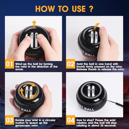 JIN BD Auto-Start Gyro Ball Wrist Trainer, Gyroscopic Forearm Exerciser for Strengthening Arms, Fingers and Muscles - color: Pure Black No Light
