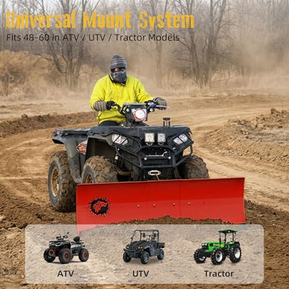 ATV/UTV Front Mount Land Leveler, 48"-60" Adjustable Steel Driveway Grader for Gravel&Dirt, Heavy Duty Yard Leveling Tool, Snow Plow Kit Compatible, 5-Position Angle, Winch Required (Sold Separately) - color: RED
