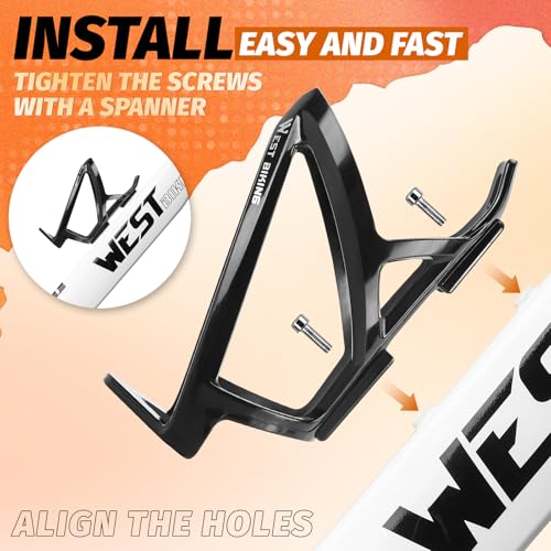 West Biking Bike Water Bottle Cages Ultra-Light Durable PC Bicycle Bottle Holder with Screws Tool, Easy Installation Bicycle Drink Cup Holders Cycling Kettle for MTB Road Bikes - color: Black