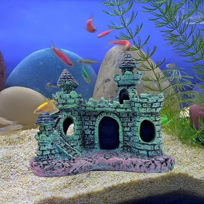Small Aquarium Castle Decor , Mini Cute Fish Tank Castle Ornaments , Little Fish Fish Larvaes Shelter Shrimp Hide Caves Hideout for Small Medium Fish Tank Crab Shrimp Betta Cichlid Tank Decor (Blue)
