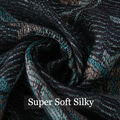 Paisley Pashmina Rave Shawl Scarf-Women's Reversible Ethnic Jacquard Pashmina Wraps for Travel - color: A#. Black Cyan