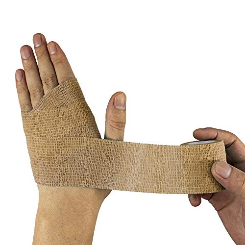 FRESINIDER 9 Rolls Self Adhesive Wrap Athletic Tape Gauze, Breathable Elastic Cohesive Bandage for Sports Injury & Pet (7 Pcs 2" x 5 Yards + 2 Pcs 1" X 5 Yards) (Khaki) - color: Khaki