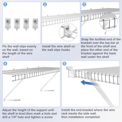 12 Inch Wire Shelf Brackets Set, 4 Pack Metal White Closet Support Bracket with End Brackets & Clips for Wire Shelving Wall Bracket Installation, Support Wire Closet Shelves Racks(4 Pack) - size: 4 Pack