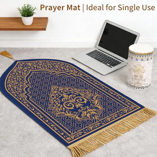Prayer Mat Ramadan Gifts - Blue Prayer Rug Islamic Praying Tasbih Beads Compass, Muslim Praying Carpet for Men Women Eid Salah Meditation Namaz, Gifts for Eid Ramadan - color: Blue