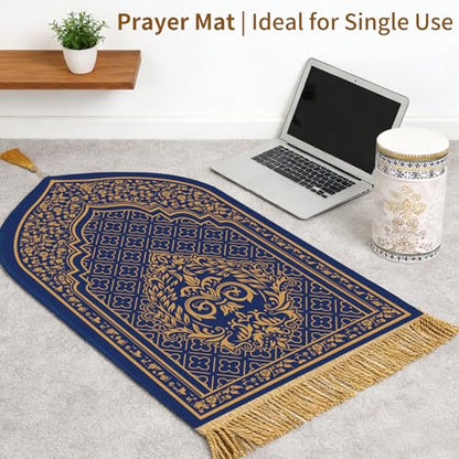 Prayer Mat Ramadan Gifts - Blue Prayer Rug Islamic Praying Tasbih Beads Compass, Muslim Praying Carpet for Men Women Eid Salah Meditation Namaz, Gifts for Eid Ramadan - color: Blue