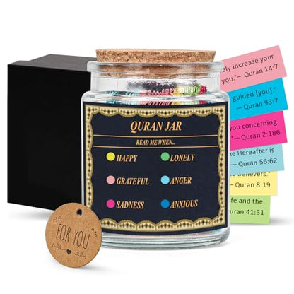 Quran Verse Jar with 90 Pcs English Verse Paper Ramadan Gifts Eid Decor Quran Prayer Jar Muslim Gift Set for Islamic New Year Decoration Muslim Women Kids Friends Spiritual Comfort Read : Home & Kitchen