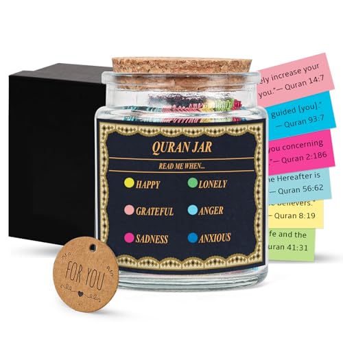 Quran Verse Jar with 90 Pcs English Verse Paper Ramadan Gifts Eid Decor Quran Prayer Jar Muslim Gift Set for Islamic New Year Decoration Muslim Women Kids Friends Spiritual Comfort Read : Home & Kitchen