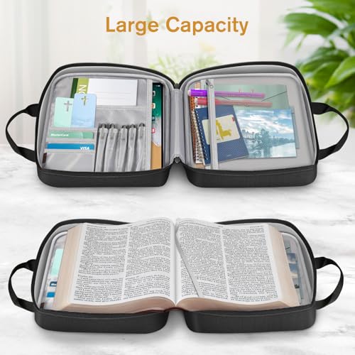 FINPAC Large Bible Cover, Carrying Book Case Church Bag Bible Protective with Zippered Pocket and Handle, Gift for Men Women - color: Black
