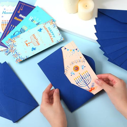 Engrowtic 50 Sets Happy Hanukkah Money Cards with Envelopes Hanukkah Chanukah Gift Card Money Holder Xmas Cards Bulk with Envelopes & Stickers for Friends Family Holidays - style: Hanukkah