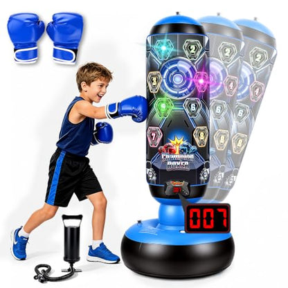 Punching Bag for Kids, 51-Inch Freestanding Inflatable Boxing Bag with Gloves & Pump, LED Lights, Music, Electronic Scoring and 4 Game Modes, Kids Boxing Set for Boys Girls Ages 4-12