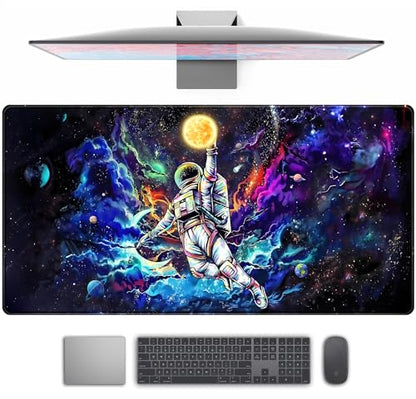 Astronaut Desk Space Mouse Pad for Boys - Galaxy Gaming Mouse Pad, 31.5x15.7in, Stitched Edges - color: Colorful Astronaut Boys