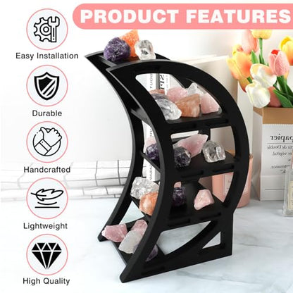 Wooden Crescent Moon Shelf Crystal Shelf Holder with 15.7" Floating Shelves Set of 2 for Wall Mounted in Bathroom Bedroom Toilet Kitchen Living Room Office - color: Black With 2 Pcs Wall Shelves