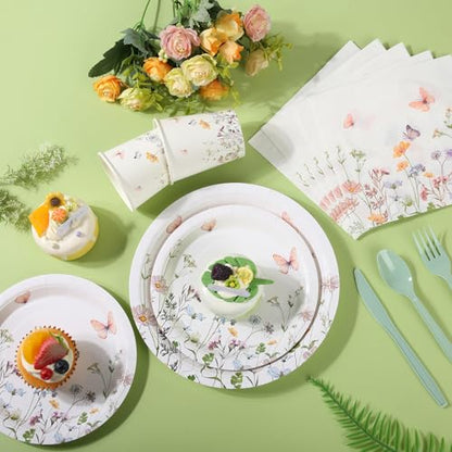 175 Pcs Wildflower Paper Plates and Napkins for 25 Guests | Spring Summer Floral Arrangements Party Tableware for Baby Shower Wedding Birthday Garden Tea Party Supplies - color: Wildflower