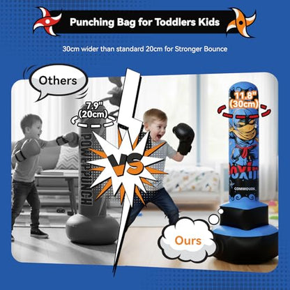 COMMOUDS 67inch Punching Bag for Kids, Inflatable Kids Boxing Set with Gloves, Fast Rebound Punching Bag for Practicing Karate, Taekwondo, MMA, Christmas/Birthday Gift for Boys Girls, Ages 6-14 - color: Blue