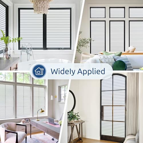 rabbitgoo Frosted Glass Window Privacy Film, Blinds Pattern, 23.6" x 78.7" | Faux Blinds Effect, All Day Bathroom Privacy Shield, Opaque Frosted Cover, Sun UV Blocking, Static Cling, for Home, Office - color: Blinds-liked, size: 23.6" x 78.7"