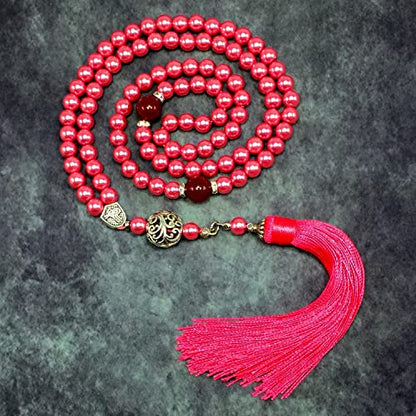 Special Prayer Beads Series -99 beads- Tesbih Tasbih Tasbeeh Misbaha Masbaha Subha Sebha Sibha (Syntetic Fuchsia Pearl -7 mm 99 Beads-) - color: Syntetic Fuchsia Pearl -7 mm 99 Beads-