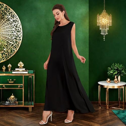 Modest Sleeveless Inner Dress for Abaya Muslim Women Maxi Long Slip Under Dress Prayer Islamic Dubai TurkeyJilbab Clothing - color: Black, size: Large