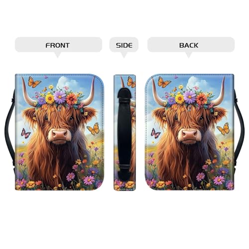 PU Leather Bible Cover with Handle & Pockets, Large Capacity Bible Case, Water-Resistant Scripture Organizer Bag with Bonus Card Holder, Christian Gift for Women & Men, Cute Highland Cow - color: Cute Highland Cow