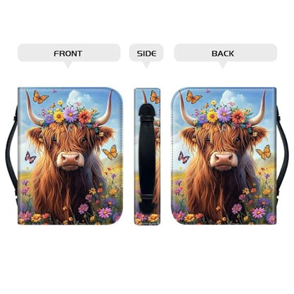 PU Leather Bible Cover with Handle & Pockets, Large Capacity Bible Case, Water-Resistant Scripture Organizer Bag with Bonus Card Holder, Christian Gift for Women & Men, Cute Highland Cow - color: Cute Highland Cow
