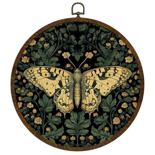 William Morris Inspired Wall Art Decor,Vintage Butterfly Round Wall Art ,Retro Insect with Floral Canvas Print ,Nature Artwork Home Decor for Kitchen Bedroom,Unique Gift for Women10x10In(BY0616) - color: BY0616