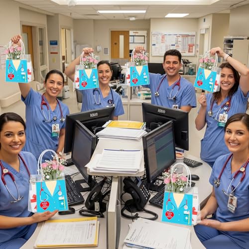 Aliceset 24 Pcs Nurses Week Gift Bags Bulk Clear PVC Thank You Nurse Gift Bags with Handles for Nursing Graduation Hospital Staff, Medical Assistant Appreciation CNA Week, 6.31"x 5.91"x 3.15" - style: Thank You Nurses