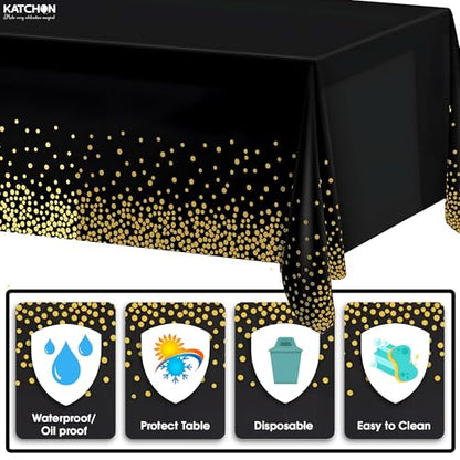KatchOn Graduation Decorations 2026 - XtraLarge 54x108 Inch, Pack of 3 | Black and Gold Congrats Grad Tablecloth for 2026 Graduation Decorations | Graduations Table Decorations, Grad Party Supplies