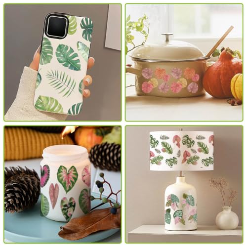 arricraft 10 Sheets Leaf Theme UV DTF Cup Wrap for 16OZ Glass, Tropical Leaves Rub on Decals PVC Transfer Stickers for DIY Cups Window Home Printing Decoration 24x11cm/9.4x4.3inch - style: Tropical Leaves Theme
