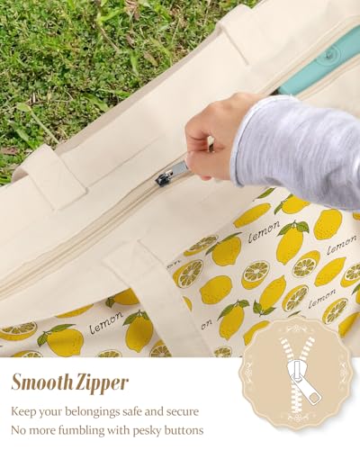 Miss Adola Large Tote Bag for Women - Canvas Tote Bag with Zipper Aesthetic Reusable Shoulder Bag for Gym, Travel, Work - style: Greenleaf Lemon