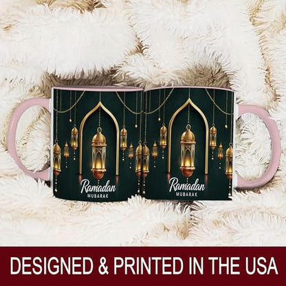 Golden Lantern Ramadan Mug, Islamic Coffee Mug, Ramadan Mubarak Gift, Muslim Tea Cup, Eid Celebration Drinkware, Elegant Islamic Decor, Gold Hanging Lanterns, Ceramic Cup for Home and Office
