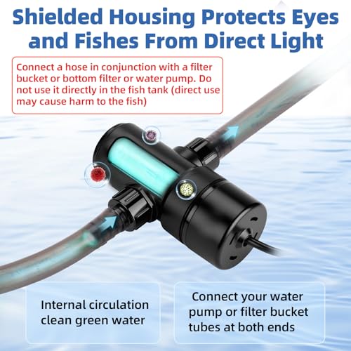 hygger 5W Aquarium U-V Light with Timer, 360° Protective Shield Clean Light for Crystal Clear Green Water, Submersible Fish Tank Cleaner for 10–40 Gallon Freshwater & Saltwater Aquariums - size: 1.85 * 4.75 inches