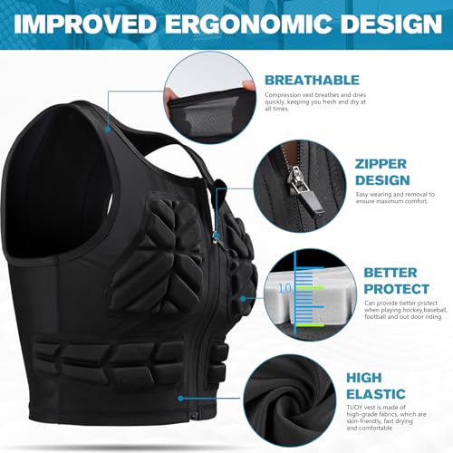 TUOY Women Padded Compression Vest, Impact Vest for Women, Chest Breast Rib Protection Vest for Sports, Karate, Football, Basketball - size: Small, style: Impact Padded Zipper Vest