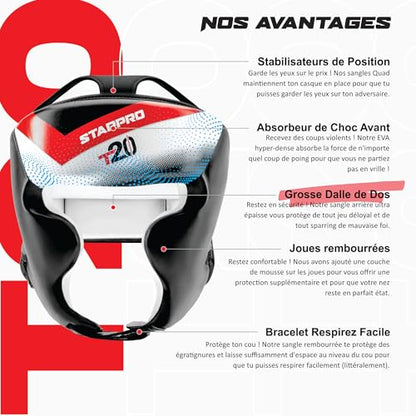 Starpro Boxing Headgear for Men Women - Safety Headguard with Padding - Muay Thai MMA Training Sparring Karate - color: Black / White, size: Small