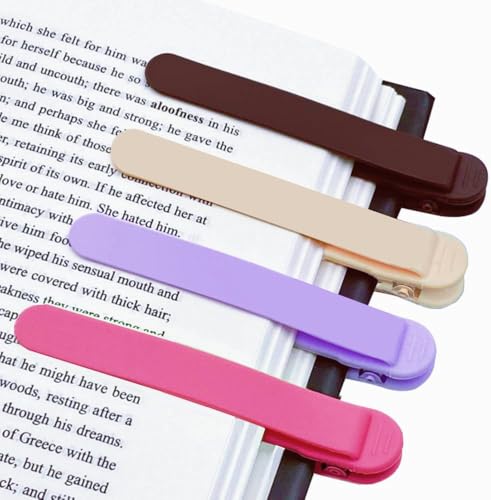 4pcs Silicone Automatic Bookmark - Cute Unique Book Markers, Smart Bookmarks Clip for Women, Men & Kids - Stay in Place, Follow as You Read - color: 1 Purple+1 Beige+1 Brown+1 Red