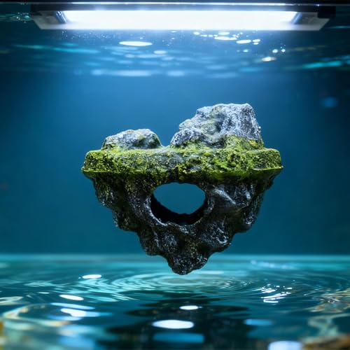 Aquarium Floating Island Decorations,Floating Fish Tank Decorations,Fisherman Aquarium Decor Island,for Betta Fish, Guppies, Goldfish, Shrimps, and Hermit Crabs