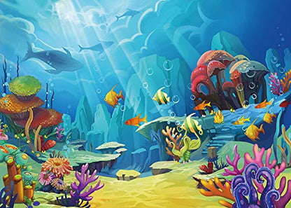 CHAIYA Under The Sea Backdrop Ocean Little Mermaid Backdrop Background for Under The Sea Theme Baby Shower Photo Booth Banner Party Cake Table Decoration 7x5ft - size: 7′x5′