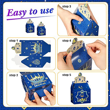 24 Pieces Eid Mubarak Treat Boxes Eid Mubarak Goodie Gable Boxes Ramadan Mubarak Favor Boxes Ramadan Kareem Treat Boxes for Eid Party Decoration Supplies Snack Sugar Chocolate Goodie Toy