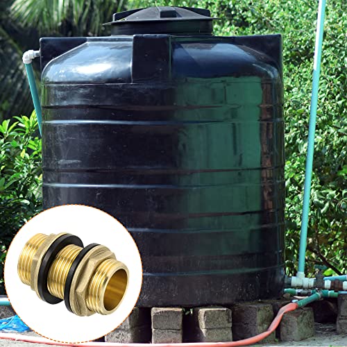 M METERXITY Bulkhead Fitting - Water Tank Connector, Brass Threaded Fitting Adapter with 2 Rubber Gasket, Apply to Outdoor/Garden/Pools(G1 Male) - size: G1