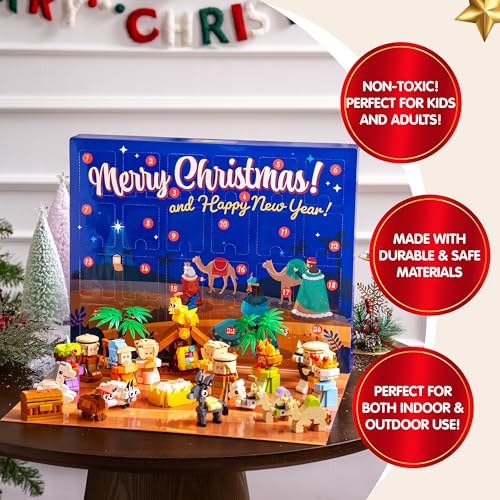 JOYIN 2025 Nativity Advent Calendar Building Blocks, 24 Days Christmas Themed Building Blocks, Xmas Party Favor Supplies for Boys Girls, Kids Xmas Fun Gifts, Countdown Calendar (3+)