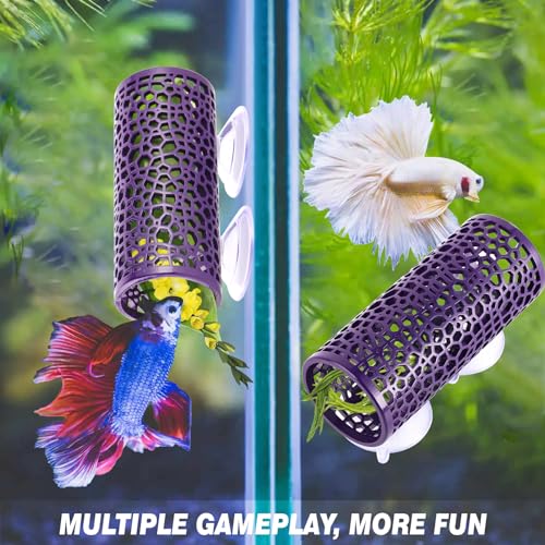 Abizoo Betta Cave - Purple Fish Tunnel with Holes for Small Fish & Shrimp Habitat, Betta Toys Shelter Hideaway, Moss Aquarium Ornament - color: Purple
