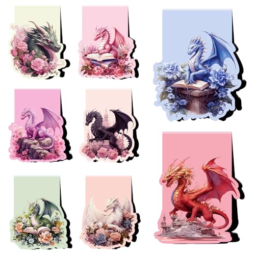 Wxiben Dragon Flower Magnetic Bookmark - 8 Pcs Fantastic Book Marks Magnets Dragon Floral Leaf Magnetic Bookmarks Cool Animal Bookmark Page Clip Gifts for Book Lovers Students Teacher School Reading - color: Dragon