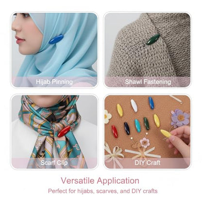 48 Pcs Hijab Pin, Hijab Pins for Women & Scarf Pin, Colorful Plastic Hollow Oval Headscarf Pins (1.38×0.51 Inch), Secure Locking for Scarves, Hijabs & Clothing