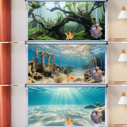 3 PCS Aquarium Background, 48x24 inch Polyester Fish Tank Background | Cloth Fish Tank Background, Undersea Ruins Floor Sunshines & Tree Wood Branches Aquatic Plants - size: 48x24 Inch