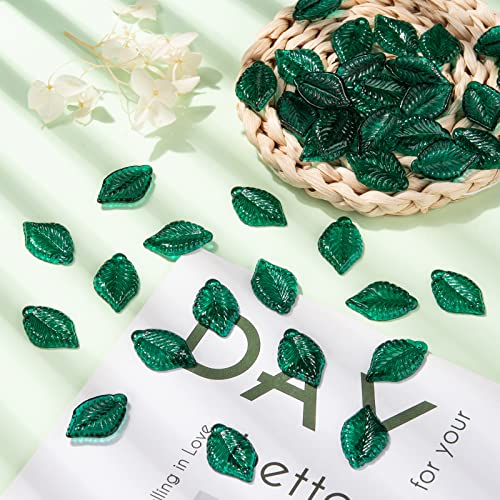 LiQunSweet 100 Pcs Green Leaf Charm Transparent Baking Painted Glass Tiny Pendants with Hole for Earring Bracelet Necklace Jewelry Making DIY Craft - 22.5x14.5mm - color: Leaf Green Charms_22.5x14.5mm